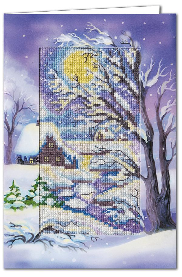 Набор для вышивания нитками Panna, Открытка. Лунная ночь, 7,5х13,5 см