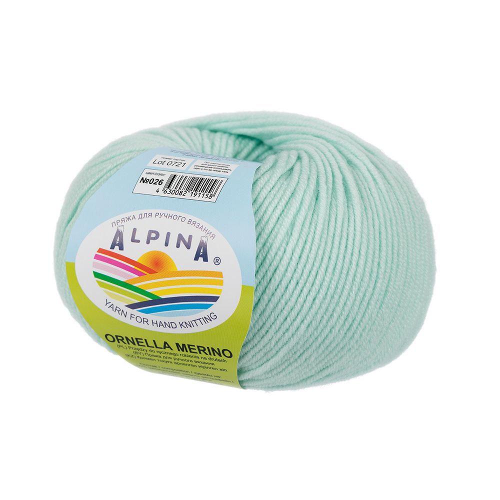 Пряжа Alpina Ornella Merino / уп.10 мот. по 50г, 125м, 026 мятный