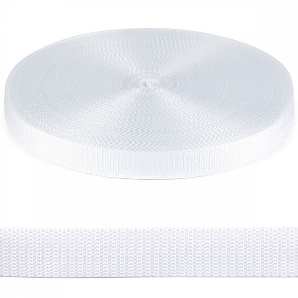 Стропа (ременная лента) 25 мм / 50 метров, толщ. ≈1.2 мм, 001 белый