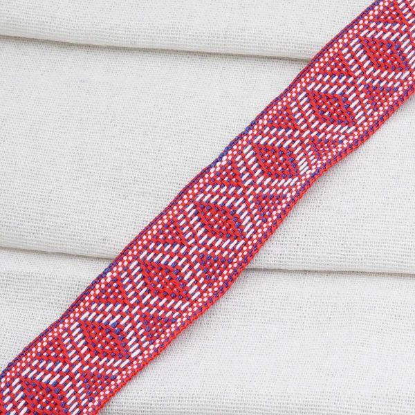 Лента (тесьма) жаккардовая 30.0 мм / 25±1 метров, рис. 9854, красный/синий/белый, С3881Г17
