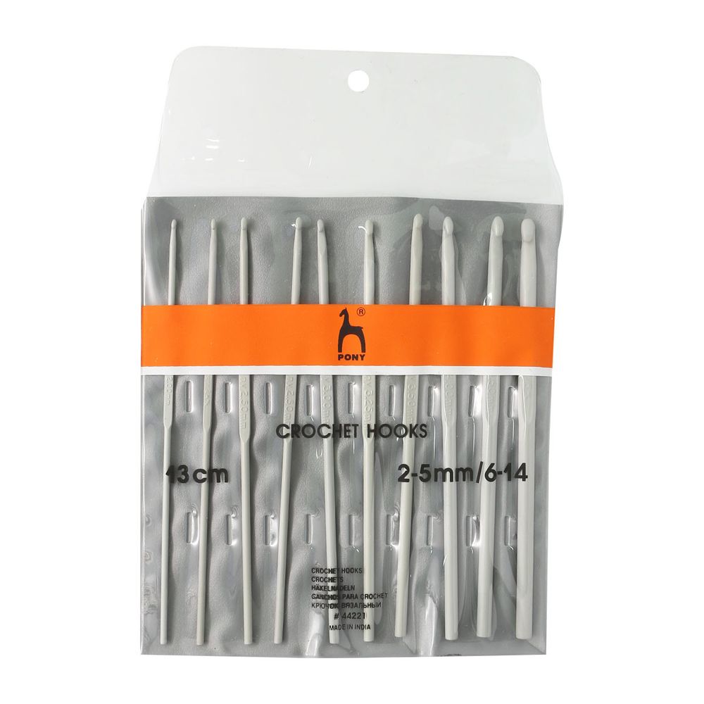Набор крючков для вязания ⌀2,00-5,0 мм, 13 см, 10 шт, алюминий, Pony