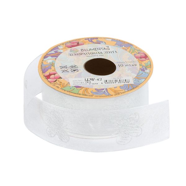 Лента декоративная 40 мм / 10±1 метров, 001 белый, Blumentag LRW-42