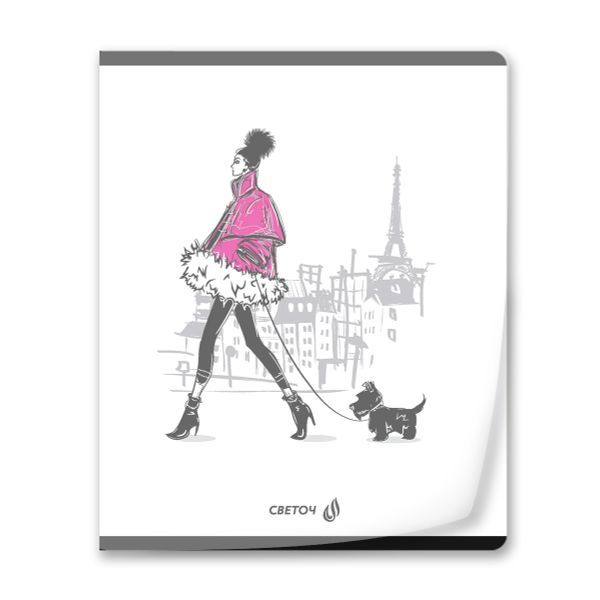 Тетрадь общая с пластиковой обложкой 180 мкр, лен, цвет.запечат.титул лист A5+ 80 л. на скобе 65 г/м², белизна 100 %, 10 шт, клетка, 01106 Парижанка, Светоч Т63