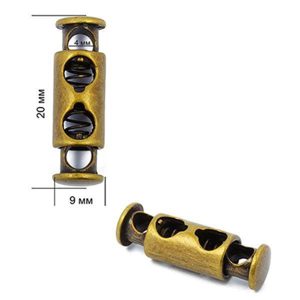 Фиксатор (зажим) для шнура металл 2 отв., 26.98х8.04 мм, (in ⌀4 мм), OR.0305-5339, цв. бронза, уп. 100 шт
