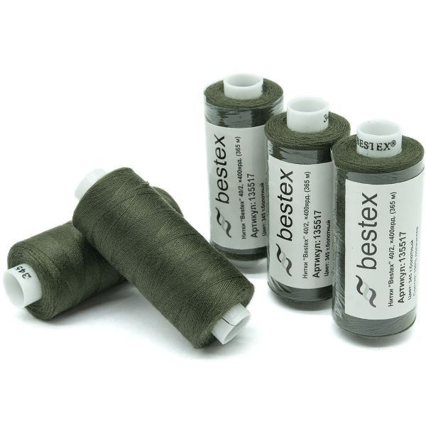 Нитки швейные бытовые Bestex 40/2, 365 м (400 ярд) / 10 кат., 345 темно-оливковый