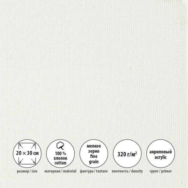 Холст грунтованный на подрамнике 20х30 см, 320 г/м², 2 шт, Плещеевский мелкозернистый, Vista-Artista ACFG-2030