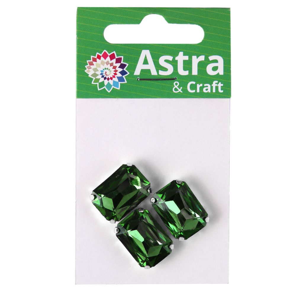 Хрустальные стразы в цапах прямоугольные (серебро) изумрудный 13х18мм, 3 штук Astra&Craft, ПЦ007НН1318