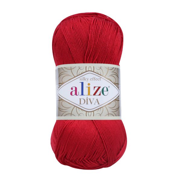 Пряжа Alize (Ализе) Diva / уп.5 мот. по 100 г, 350м, 106 красный A