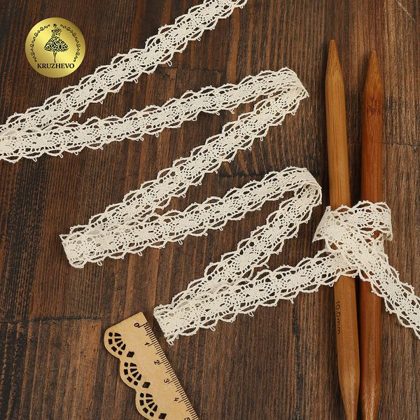 Кружево вязаное (тесьма) 15 мм / 10 метров, D1010, тонкая нить, цв.02 молочный, Kruzhevo