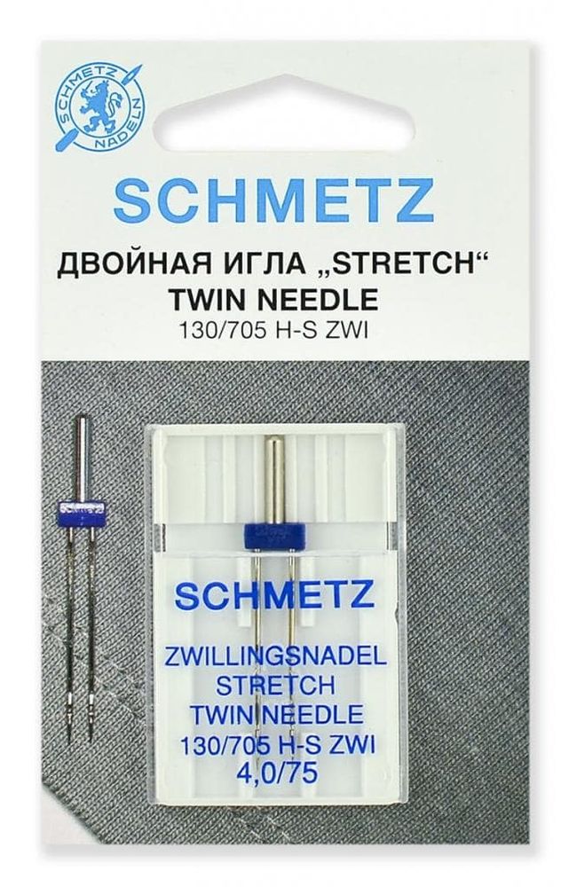 Иглы для швейных машин стрейч двойные Schmetz №75/4.0, 1шт, 69:40.FB2.SMS, 10 блист.