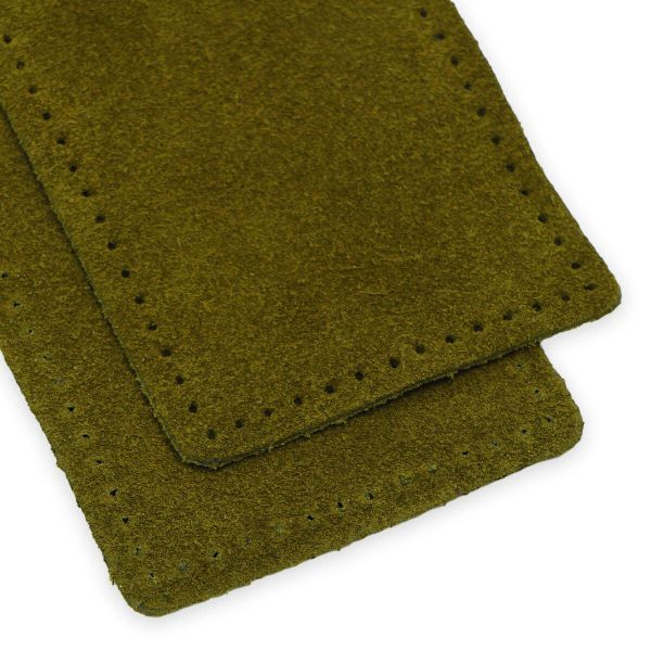 Заплатки пришивные из замши, прямоугольник 6х9,6см с перфорацией, 2 шт, 100% кожа, 33 хаки, 59113