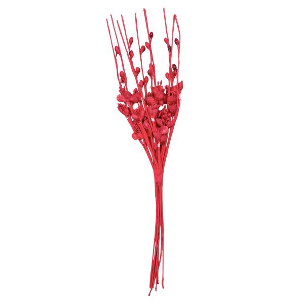 Веточка декоративная букетик, цветочек-ткань, 22см, цв. красный, С-1004