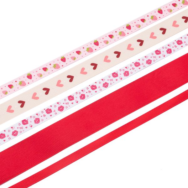 Набор репсовых лент, 5 шт, 45 м (2 шт по 18 м и 3 шт по 3 м), цвет красный