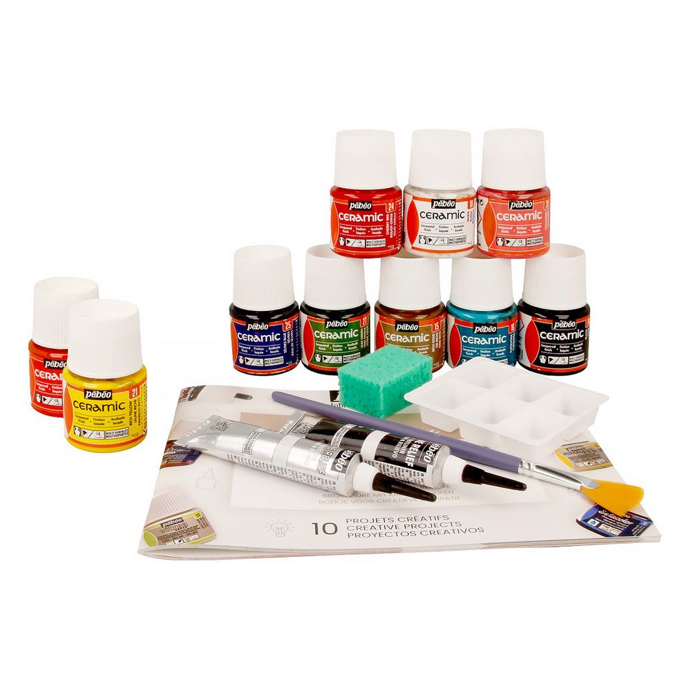 Набор красок Pebeo Ceramic Коллекция по керамике и металлу с аксессуарами 10 цв. 45 мл
