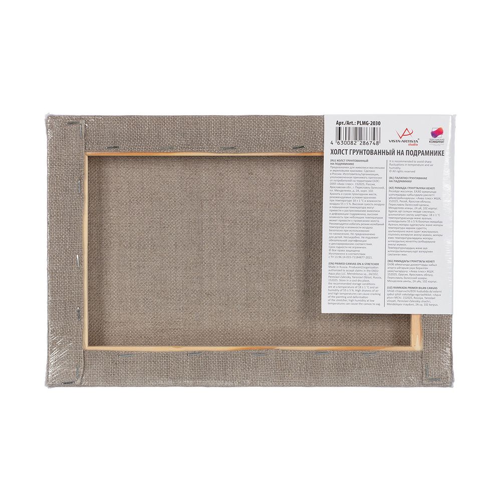 Холст грунтованный на подрамнике 20х30 см, 390 г/м², 2 шт, Залесский среднезернистый, Vista-Artista PLMG-2030