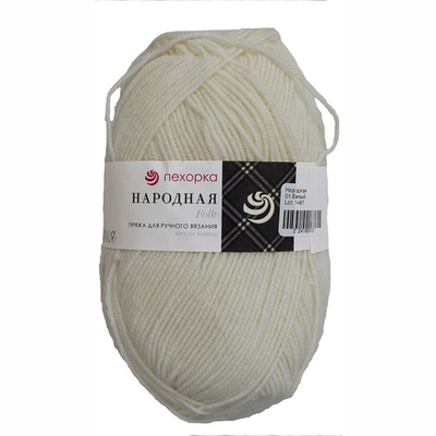 Пряжа Пехорка Народная / уп.5 мот. по 100 г, 220 м, 01-Белый