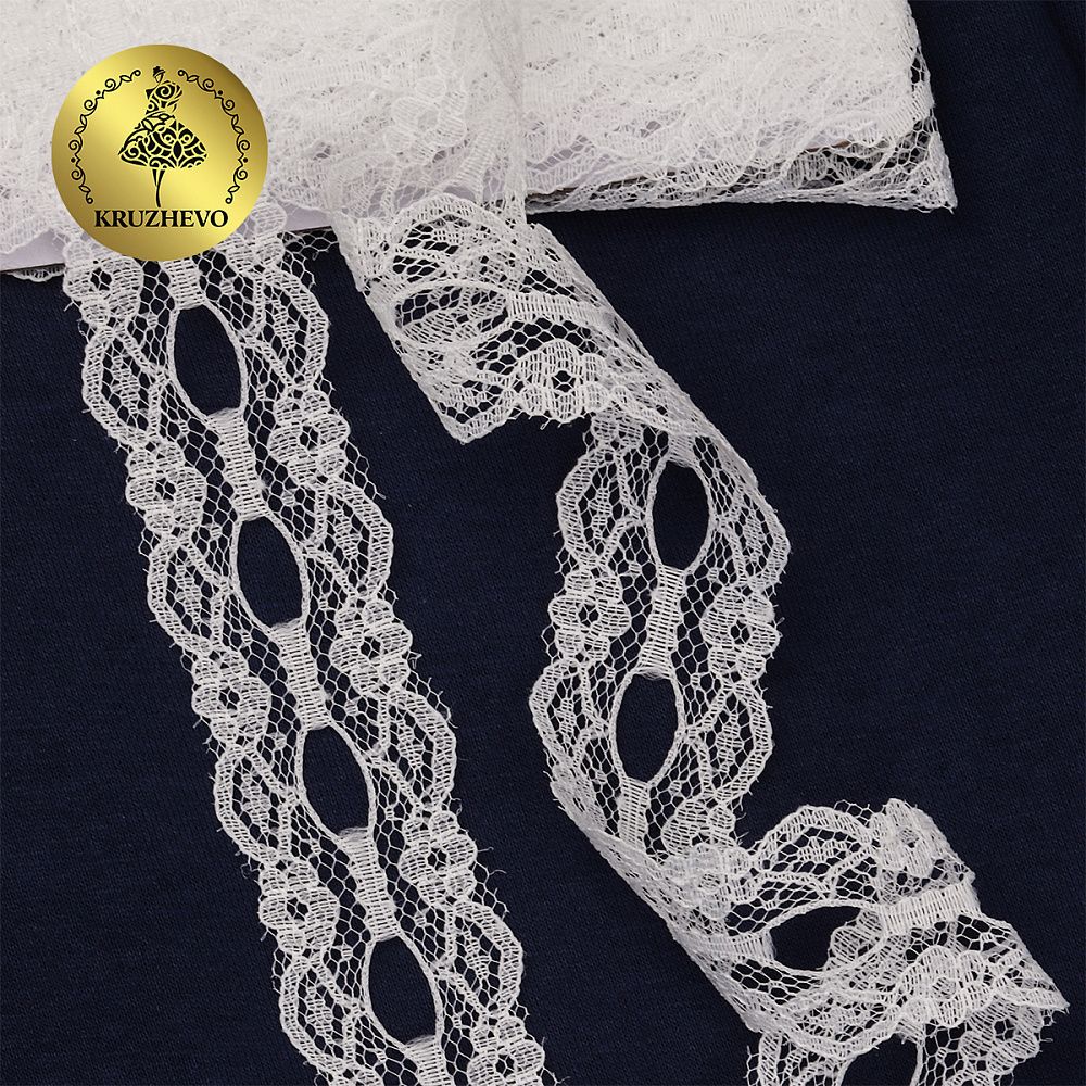 Кружево отделочное в стиле "трикотаж" 25 мм, диз. 926, цв.02 молочный, уп. 9.14 м