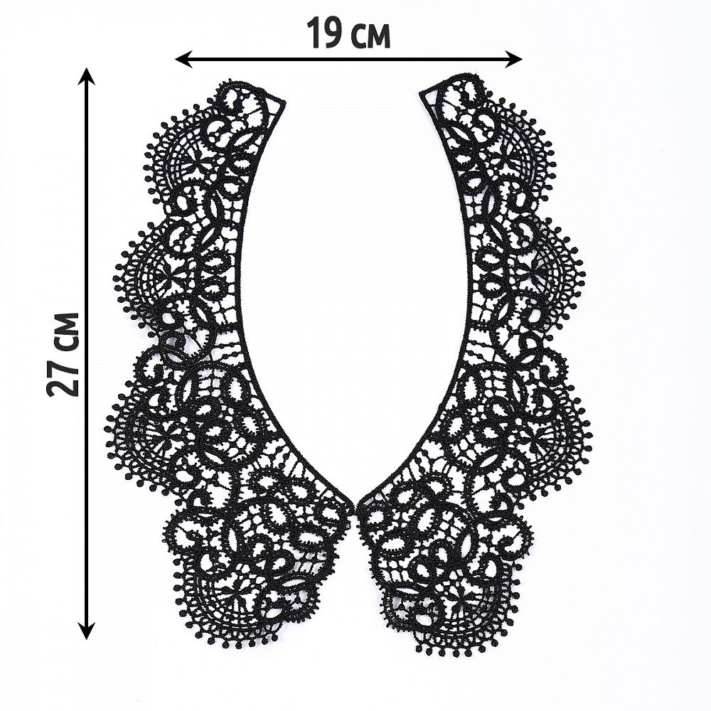 Накладной кружевной воротник 19х27 см, TTR.12141, цв.черный, 1 шт