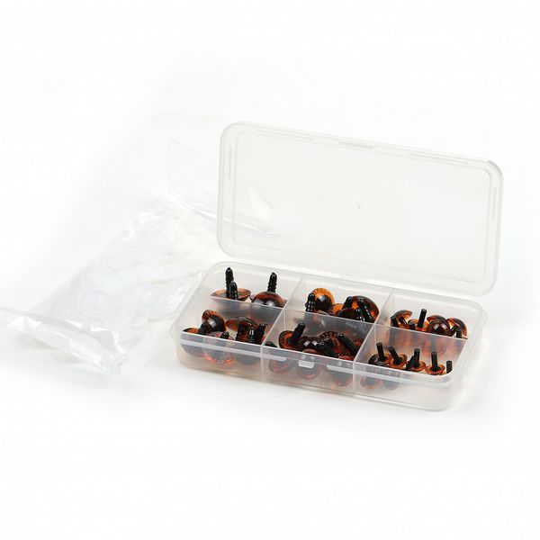 Набор глаз в органайзере винтовые пластик с лучиками коричневые d11-22мм 46 шт №7