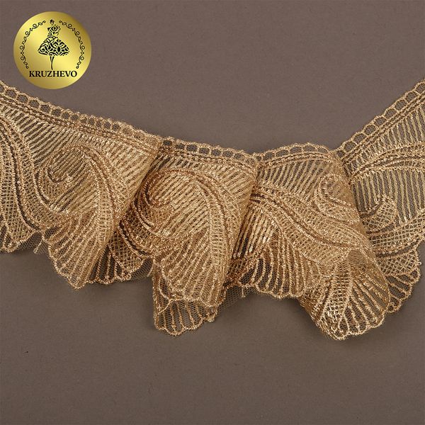 Кружево на сетке 70 мм, 2107 цв.N6115 золотисто-бежевый уп.13.71м, Kruzhevo