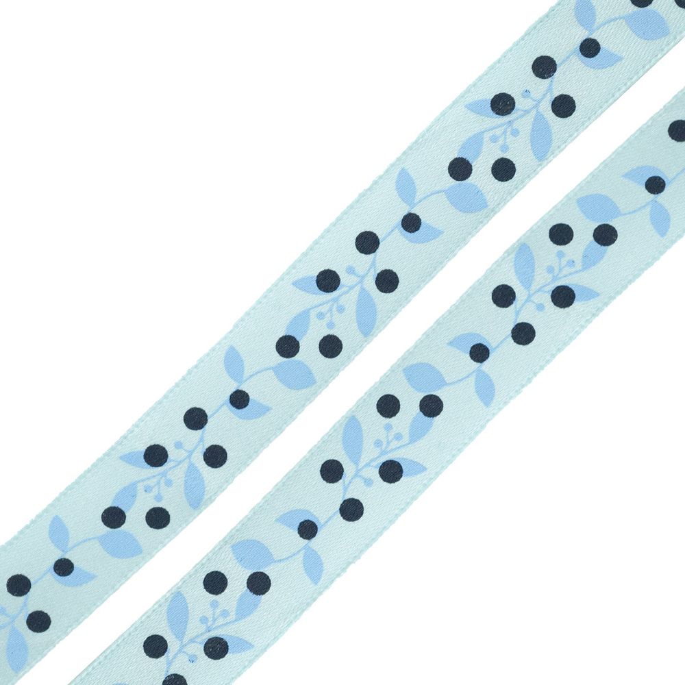 Лента атласная с рисунком 15.0 мм, Ягодная ветвь, 3м (голубой)