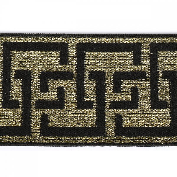Резинка декоративная мягкая 40.0 мм / 2±0.5 метра, арт. EC0140, черный, орнамент золото