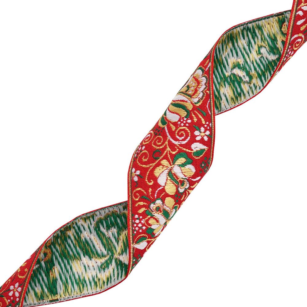 Лента (тесьма) жаккардовая 50.0 мм / 25±1 метров, рис. 9568 Гжель, (6 красный/зеленый/желтый/белый) С3379Г17