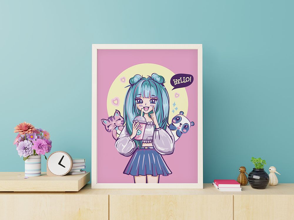 Картина по номерам Фрея, на картоне Девочка в стиле аниме, 40х30 см