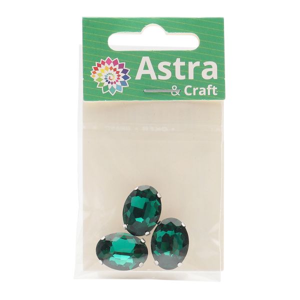Хрустальные стразы в цапах овальной формы, изумрудный 13х18 мм, 3 шт., ОЦ009НН1318