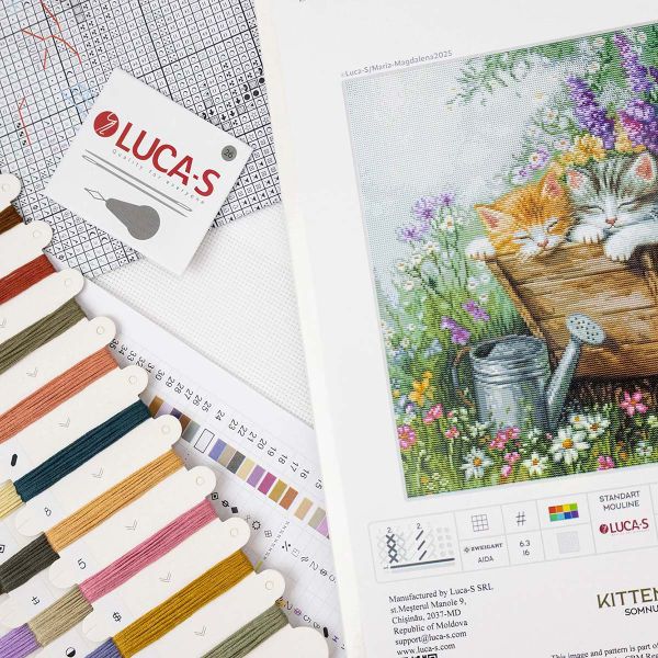 Набор для вышивания нитками Luca-S, Котята спят, 33х30см