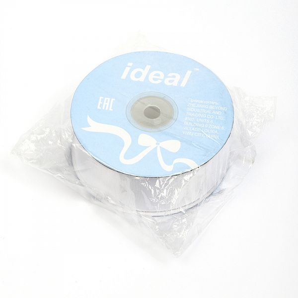 Лента репсовая (в рубчик) 38.0 мм, 029 белый, уп. 27,4м