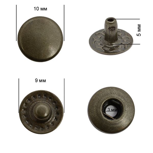 Кнопка Альфа (S-образная) ⌀10.0 мм, ≈1440 шт, сталь, ВТ-2, цв. антик, NEW STAR