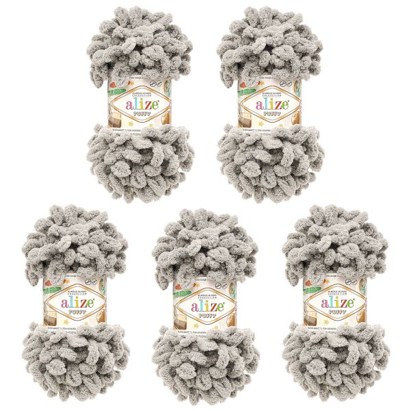 Пряжа Alize (Ализе) Puffy / уп.5 мот. по 100 г, 9м, 302 серый