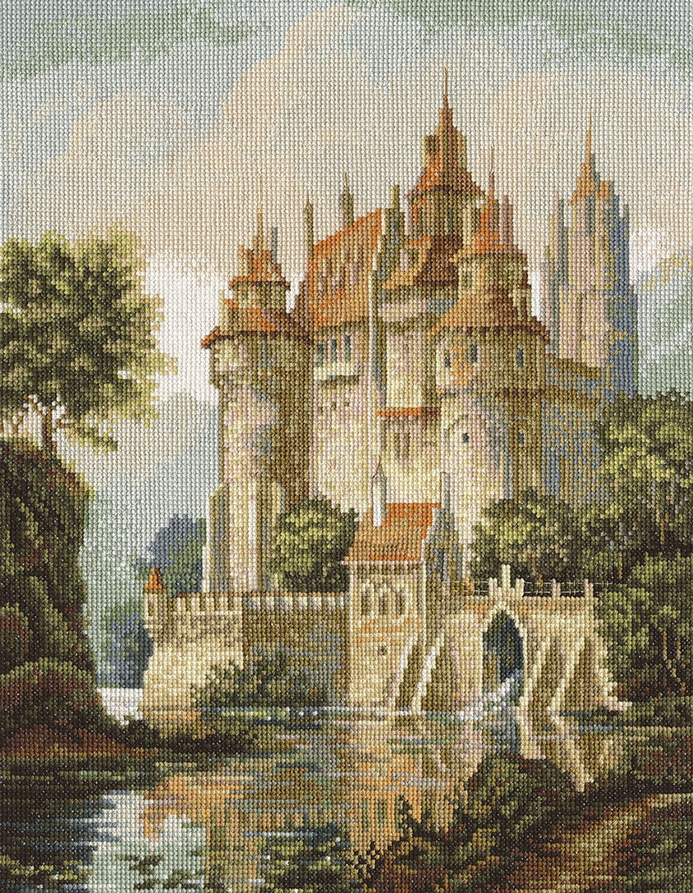 Набор для вышивания нитками Panna, Золотая серия, Замок в горах, 27,5х36,5 см