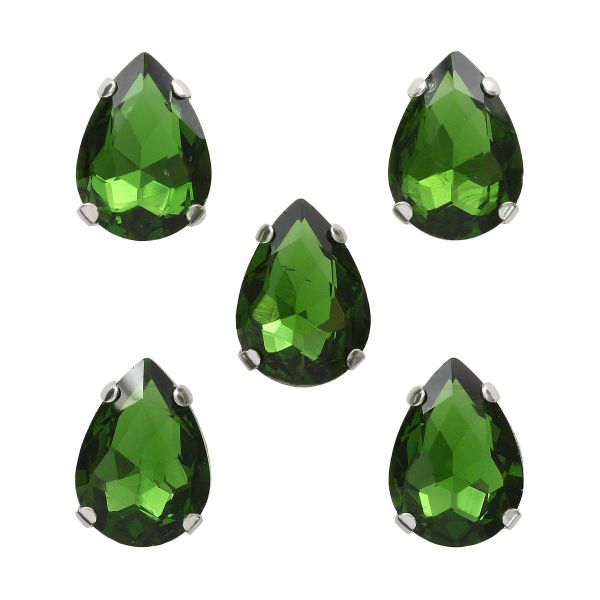Хрустальные стразы в цапах формы капля, зеленый 10х14 мм, 5 шт., АЦ008НН1014