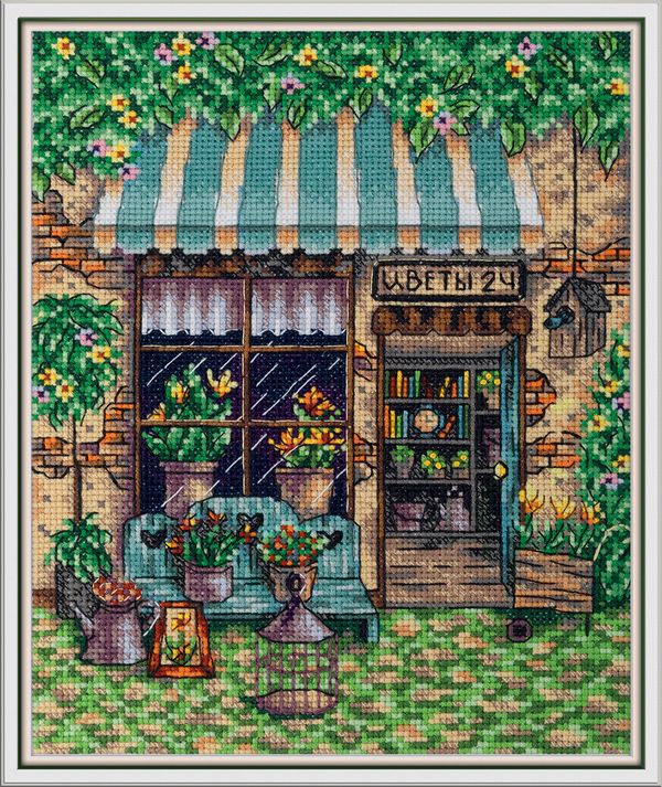 Набор для вышивания нитками Panna C-7442, Цветочный магазинчик, 15.5х20 см