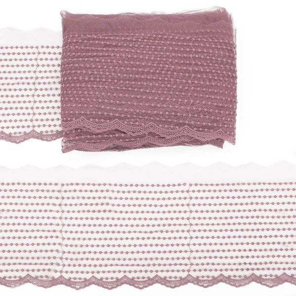 Кружево на сетке 185 мм / 18.29 метра, матовое, 090 пыльная роза, 3AR825
