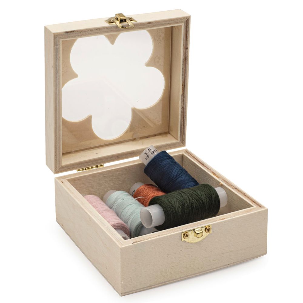 Заготовка для декорирования Шкатулка деревянная с окном в виде цветочка, фанера из тополя/оргстекло, 10х10х5см