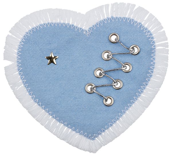 Термоаппликация сердце джинс, 6 шт, С3/06 со шнуровкой 9.5х10.5 см, Blitz