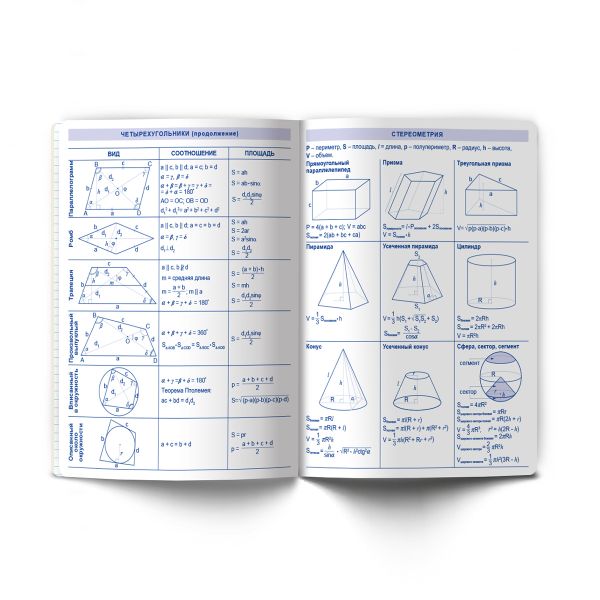 Тетрадь со справочным материалом На задней парте, выбор.лак, A5+ 48 л. на скобе 65 г/м², белизна 100 %, 10 шт, клетка, 01302 На задней парте Геометрия, Светоч Т141