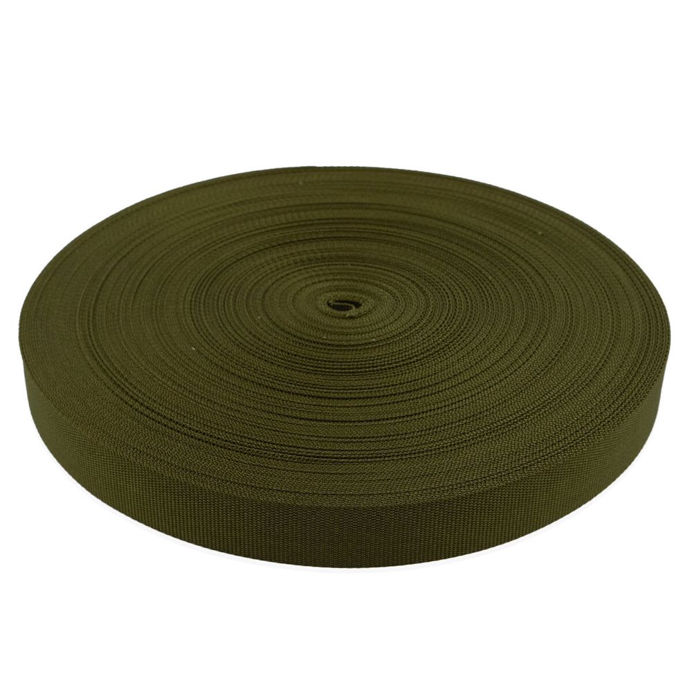 Стропа (ременная лента) 25 мм / 50 метров, толщ. 0.5 мм, [15.5 г/пог.м], 100% п/э, 016 хаки
