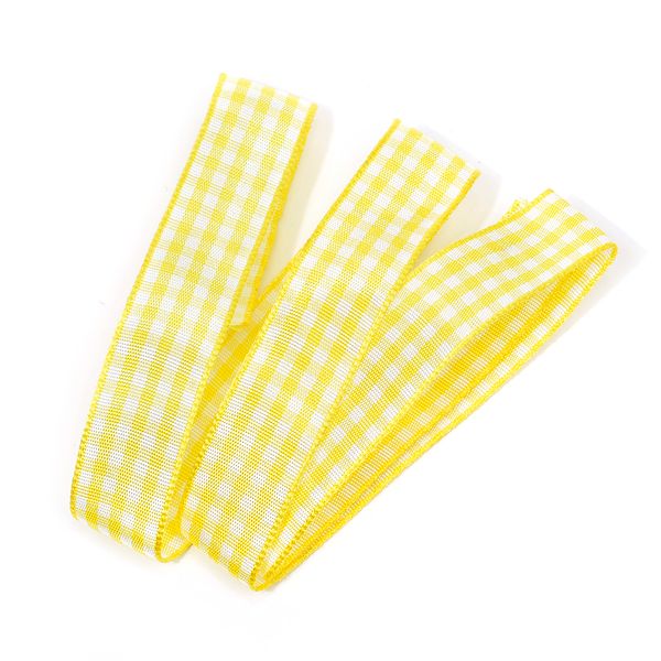 Лента тканевая с рисунком Клетка 15 мм, желтый/белый, уп. 20 м