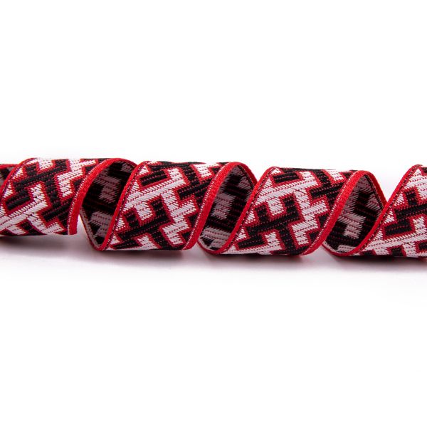 Лента (тесьма) жаккардовая 24.0 мм / 25±1 метров, рис.9615, Орнаменты и узоры народов севера, красный-белый-черный, Gamma С3772Г17 рис.9615