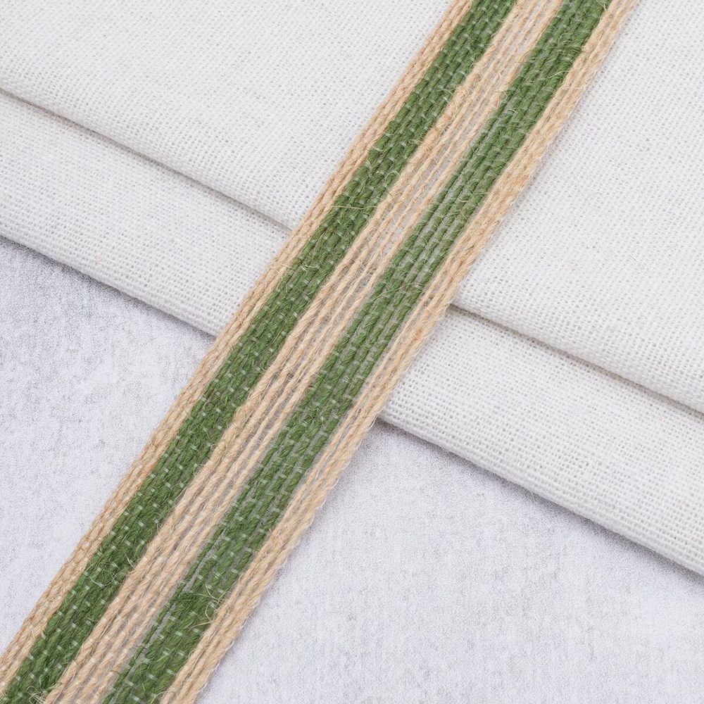 Тесьма отделочная джутовая 30 мм / 20 метров, 1-Н07  зеленый, 23503