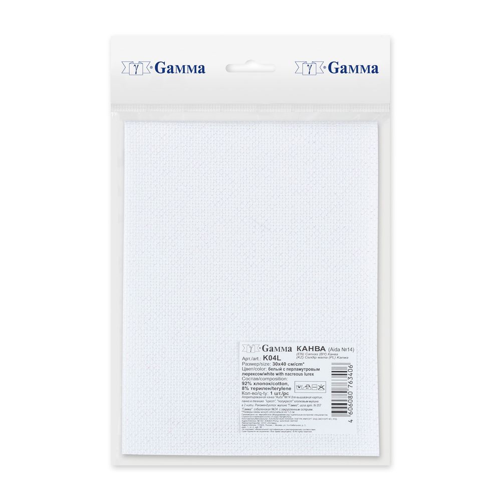 Канва Aida 14 ct, 30х40±2 см, белый с перламутровым люрексом, Gamma