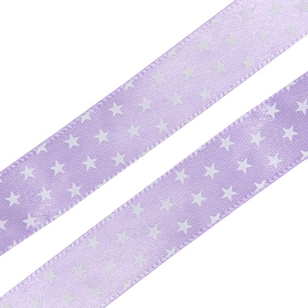 Лента атласная с рисунком 15.0 мм / 3 метра, Звездочки (сиреневый), Globus