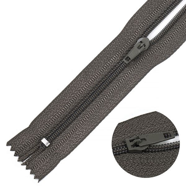 Молния спираль (витая) брючная Т4 (4 мм) 1 зам., н/раз., 20 см, S399 т.серый, 10 шт, Mzip