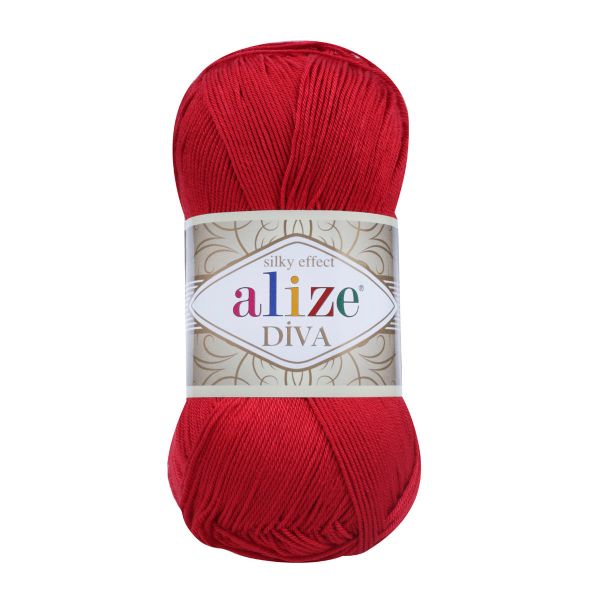 Пряжа Alize (Ализе) Diva / уп.5 мот. по 100 г, 350м, 106 красный A
