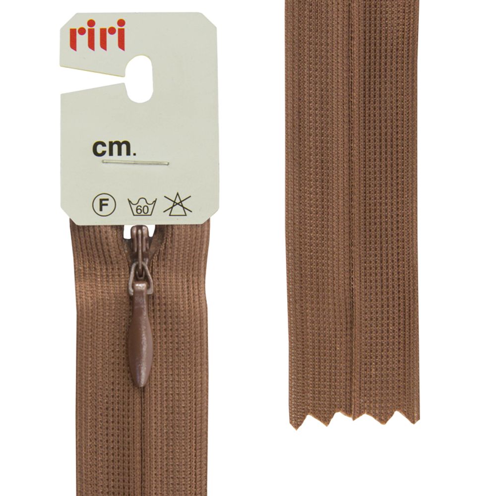 Молния скрытая (потайная) RIRI Т3 (3 мм), н/раз., 50 см, цв. тесьмы 2237, коричневый темн., упак. 5 шт /TOS/