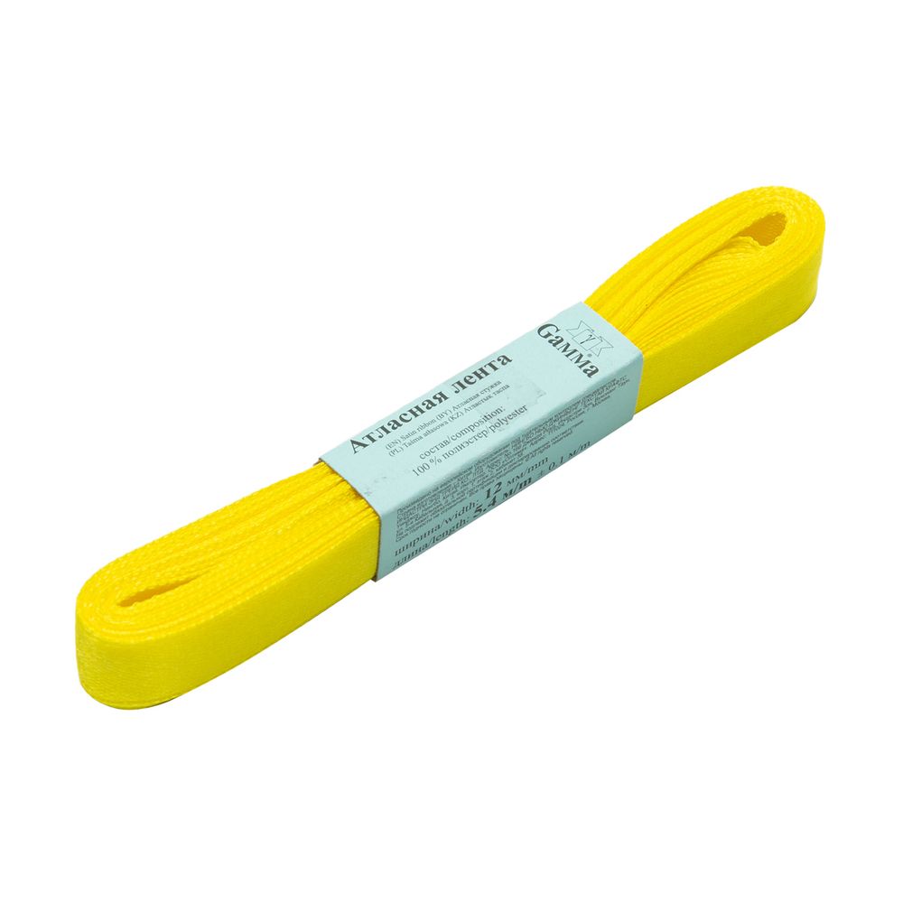 Лента атласная 12 мм / 10 шт по 5.4 метра, №508N(12-0645) ярко-желтый, Gamma AL-12P